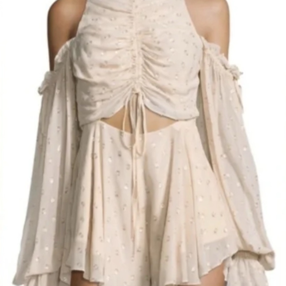 Cream Off-Shoulder Dress with Ruched Front